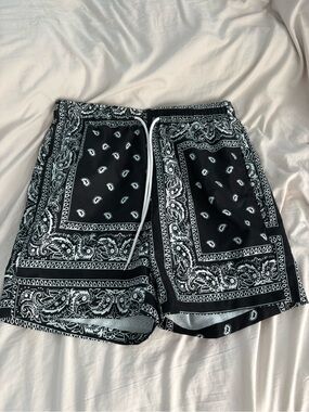 SHEIN Black & White Bandana Print Athletic Shorts